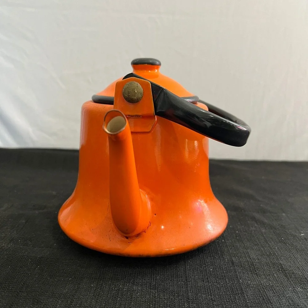 Vintage JCP Japan Orange Enamel‎ Tea Kettle Mid Century Modern Retro Bell Bottom